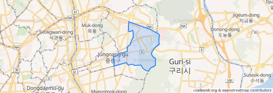 Mapa de ubicacion de 망우본동.