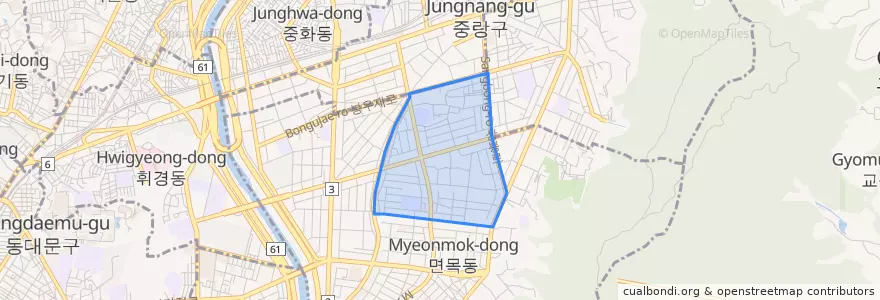 Mapa de ubicacion de 면목본동.