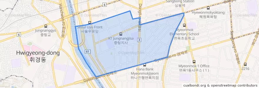 Mapa de ubicacion de 면목2동.
