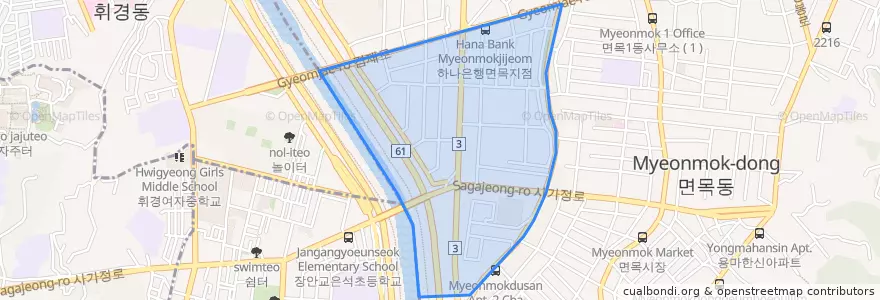 Mapa de ubicacion de 면목5동.