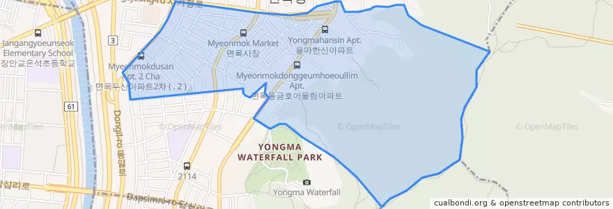 Mapa de ubicacion de 면목7동.
