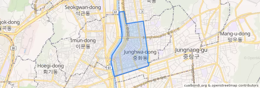 Mapa de ubicacion de 중화2동.