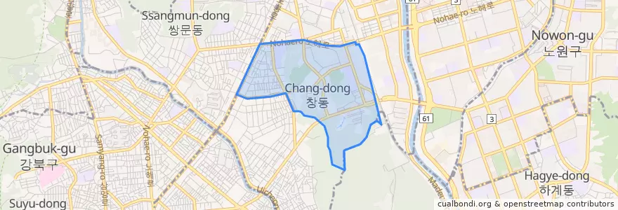 Mapa de ubicacion de 창1동.