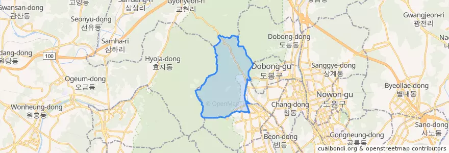 Mapa de ubicacion de 우이동.