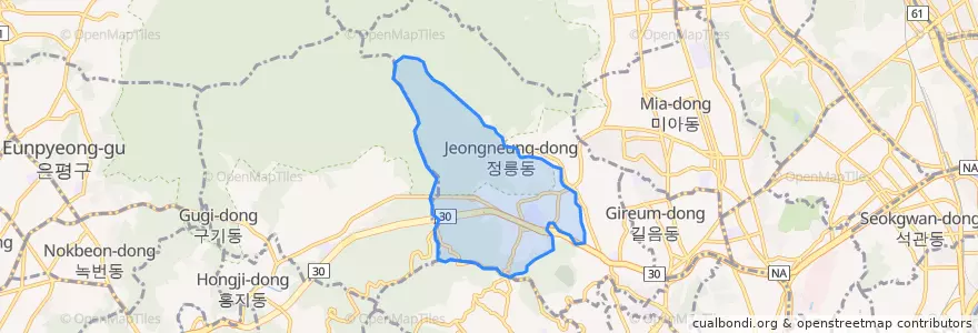 Mapa de ubicacion de 정릉3동.