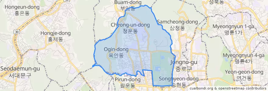 Mapa de ubicacion de 청운효자동.