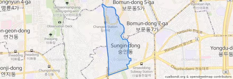 Mapa de ubicacion de 숭인1동.