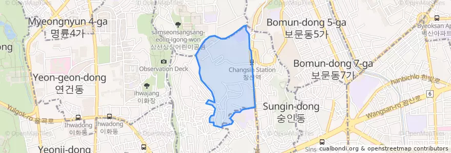 Mapa de ubicacion de 창신3동.