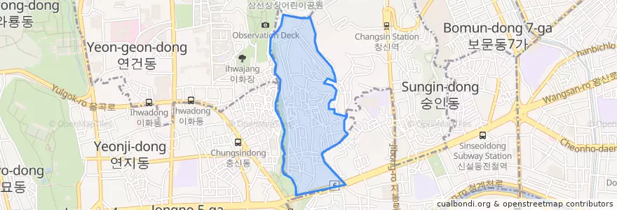 Mapa de ubicacion de 창신2동.