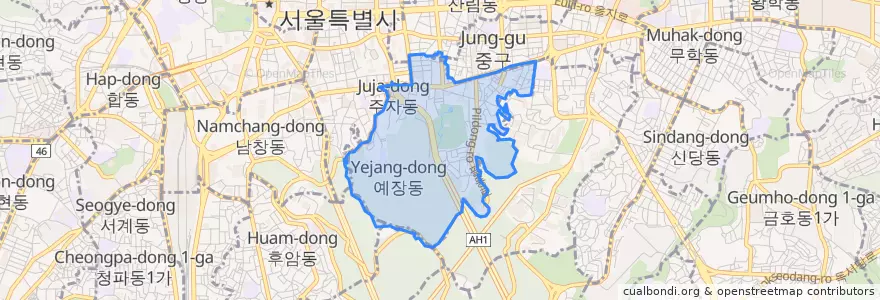 Mapa de ubicacion de 필동.
