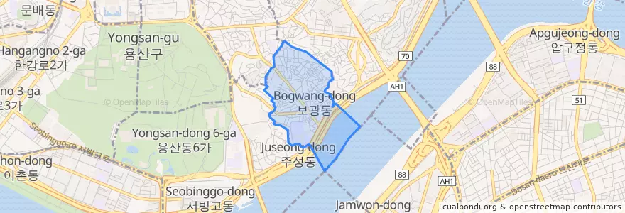 Mapa de ubicacion de 보광동.