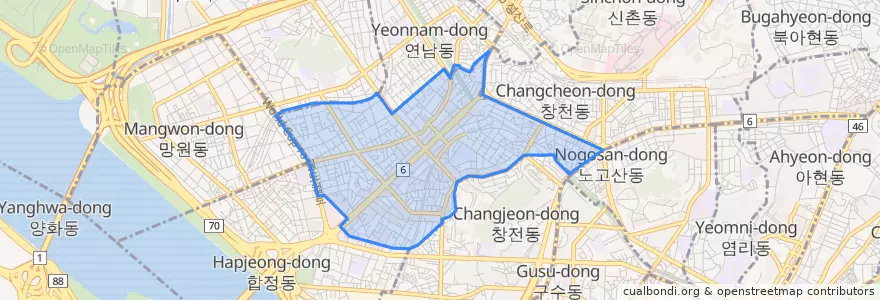 Mapa de ubicacion de 서교동.