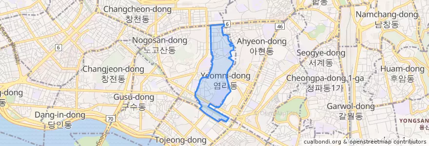 Mapa de ubicacion de 염리동.