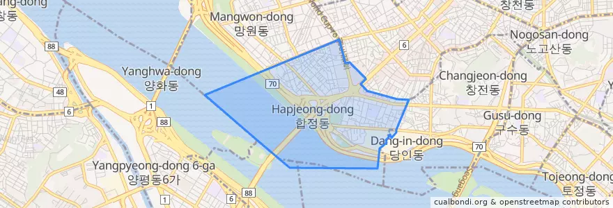 Mapa de ubicacion de 합정동.