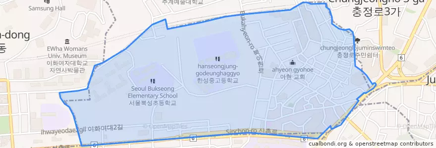 Mapa de ubicacion de 북아현동.