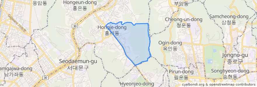 Mapa de ubicacion de 홍제2동.