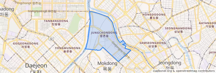 Mapa de ubicacion de 중촌동.