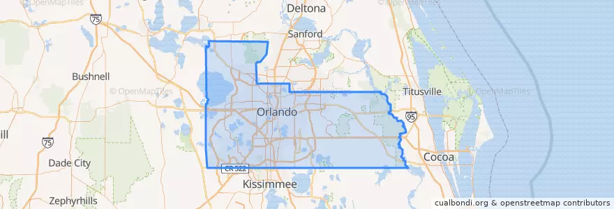 Mapa de ubicacion de شهرستان اورنج، فلوریدا.