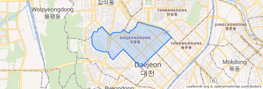 Mapa de ubicacion de 괴정동.