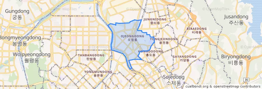 Mapa de ubicacion de 오정동.