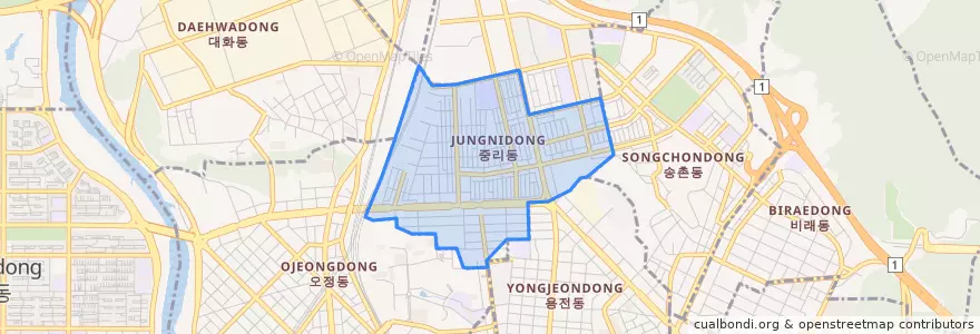 Mapa de ubicacion de 중리동.