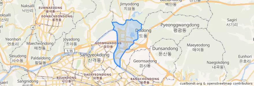 Mapa de ubicacion de 불로·봉무동.