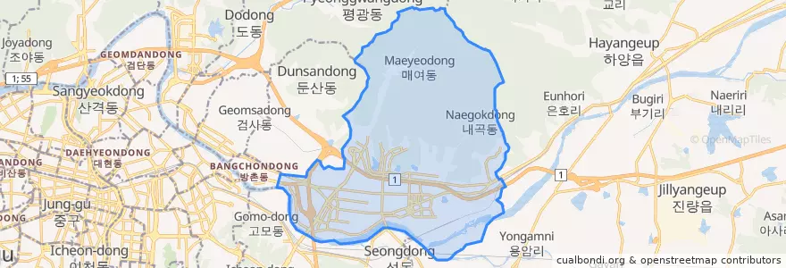 Mapa de ubicacion de 안심동.
