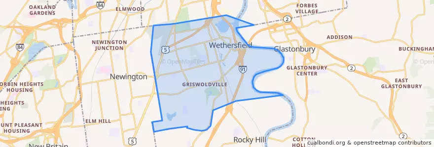 Mapa de ubicacion de Wethersfield.