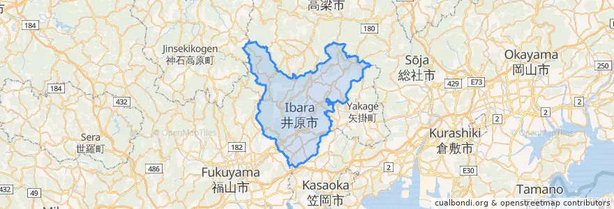 Mapa de ubicacion de 井原市.