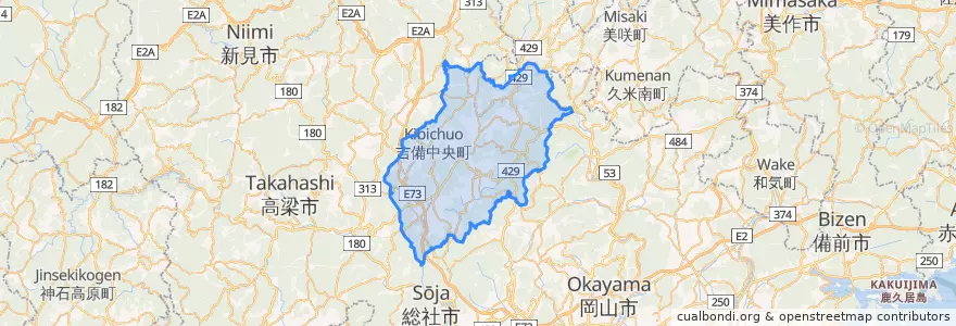 Mapa de ubicacion de 吉備中央町.