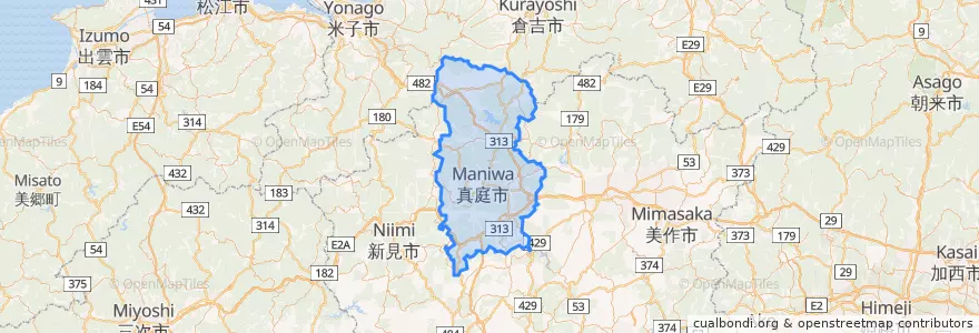 Mapa de ubicacion de Maniwa.