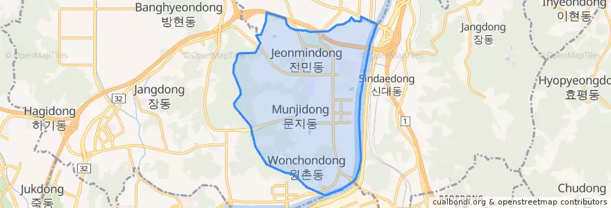 Mapa de ubicacion de 전민동.