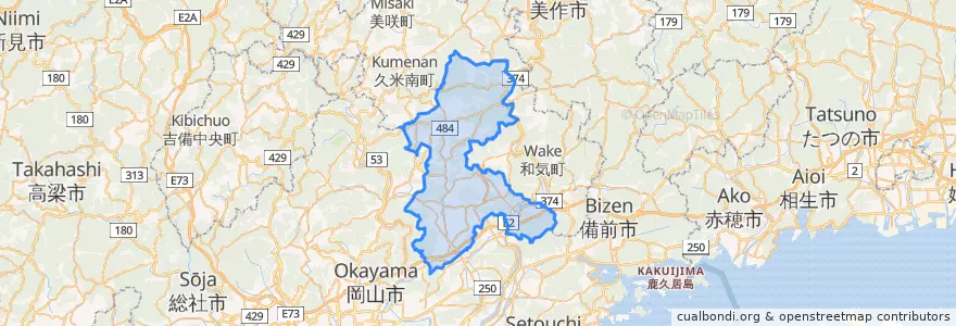 Mapa de ubicacion de Akaiwa.