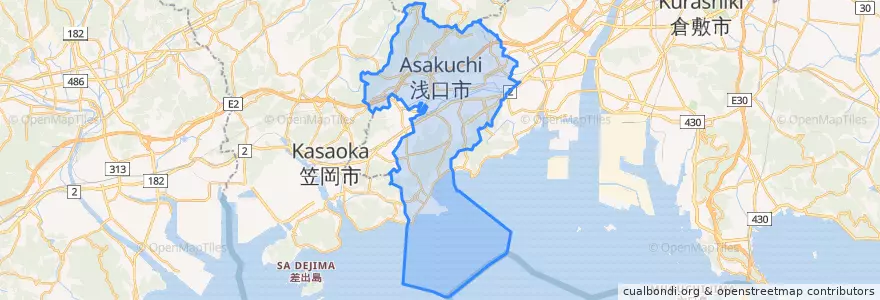 Mapa de ubicacion de 浅口市.
