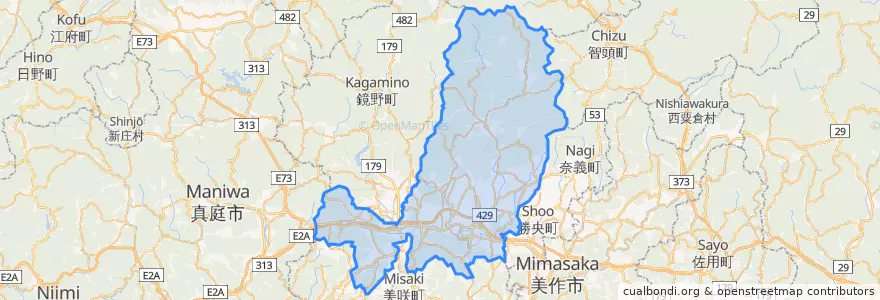 Mapa de ubicacion de 津山市.