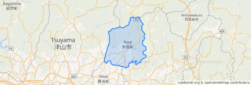 Mapa de ubicacion de 奈義町.