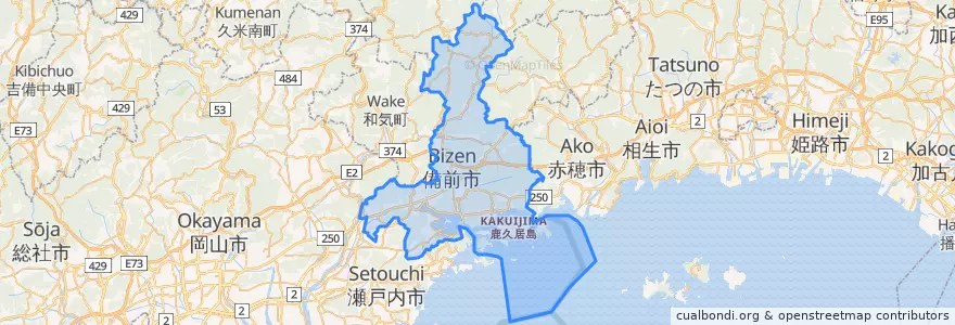 Mapa de ubicacion de 備前市.