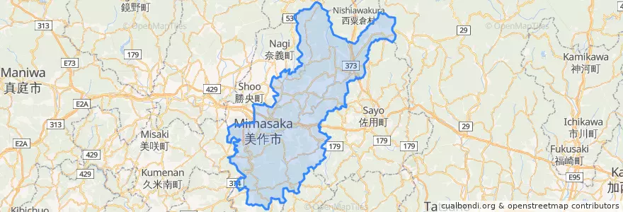Mapa de ubicacion de 美作市.