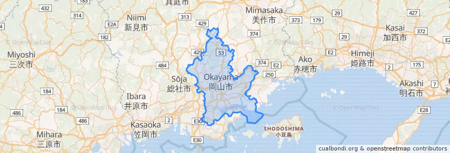 Mapa de ubicacion de 岡山市.