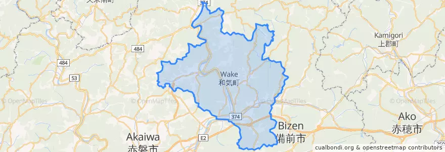 Mapa de ubicacion de 和気郡.