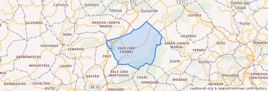Mapa de ubicacion de Vale (São Cosme), Telhado e Portela.