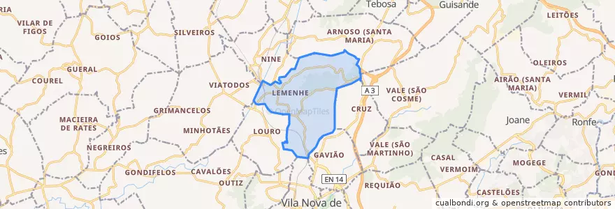 Mapa de ubicacion de Lemenhe, Mouquim e Jesufrei.