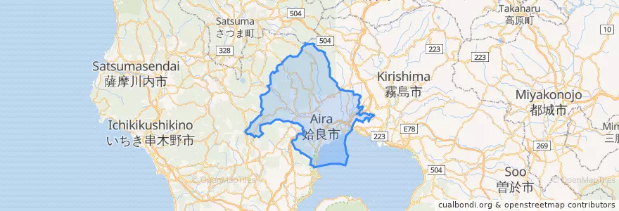 Mapa de ubicacion de 姶良市.