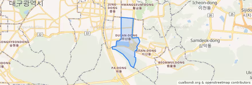 Mapa de ubicacion de 두산동.