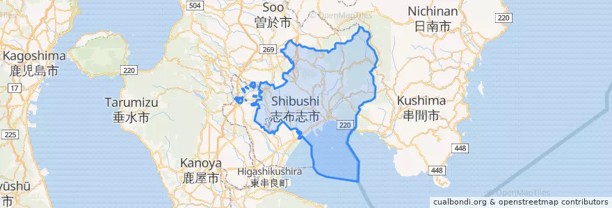 Mapa de ubicacion de 志布志市.
