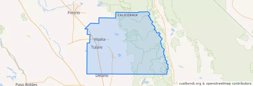 Mapa de ubicacion de Tulare County.
