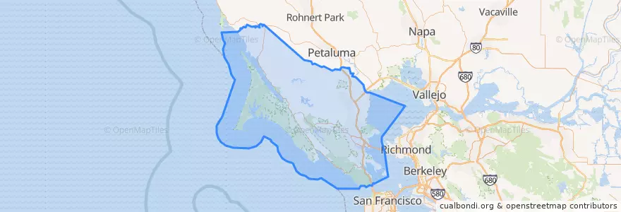 Mapa de ubicacion de Marin County.