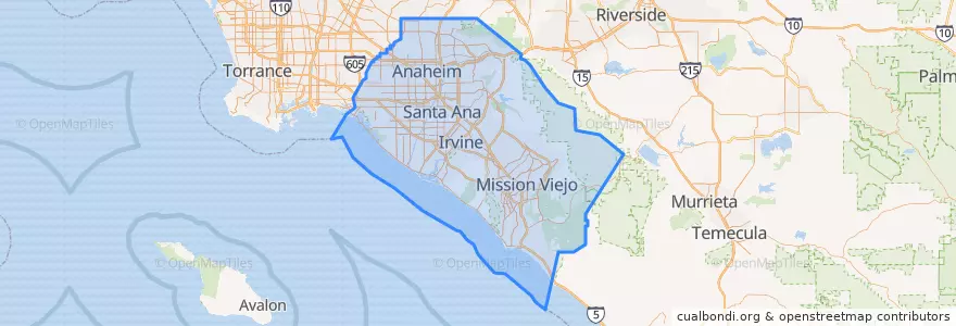 Mapa de ubicacion de Orange County.