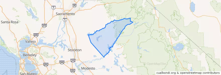 Mapa de ubicacion de Calaveras County.