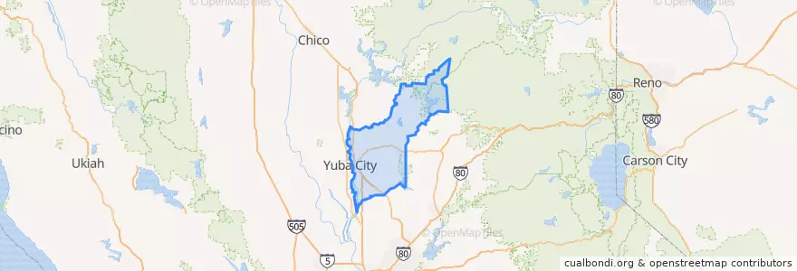 Mapa de ubicacion de Yuba County.